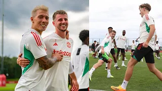 Lisandro Martinez Mason Mount in Manchester United training today