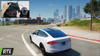 Tesla Model X P90D - GTA 5 Gameplay with Steering Wheel - Realistic Driving