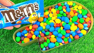 Oddly Satisfying Video l Ice Cream Full Of M&M's Candy with Rainbow Magic Slime Balls Cutting ASMR