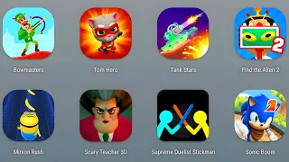 Tablet Games: Bowmasters, Tom Hero Run, Tank Stars, Find The Alien 2, Minion Rush, Scary Teacher 3D