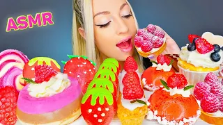 ASMR EATING STRAWBERRY AND RASPBERRY DESSERTS, CAKE, ICE CREAM (MARSHMALLOW) MUKBANG, 과일 케이크 먹방