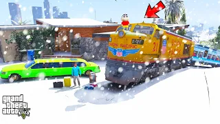 Franklin and Shinchan Journey in Train for Enjoy or Shinchan Set Up Camp & Play in Snowball IN GTA V