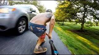 CLOSE CALL WITH A MOVING CAR!!! DOWNHILL SKATEBOARDING