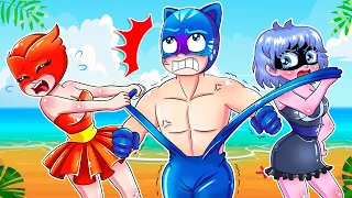 Owlette x Luna Girl x Catboy on the Beach!? But Catboy Looks Happy?! Catboy Love Story - PJ MASKS 2D