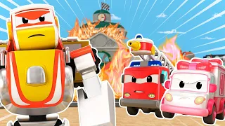 SUPER ROBOT and RESCUE TEAM save BABY TRUCKS from a FIRE! - Robot & Firetruck Transform | Robofuse