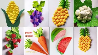 paper watermelon,carrot,pineapple,strawberry, grape,Cauliflower,corn craft ideas||paper fruits||diy