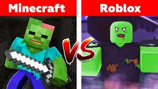 MINECRAFT vs ROBLOX! ZOMBIE ATTACK CHALLENGE!