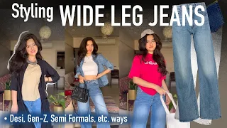 How to Style WIDE LEG JEANS in Wearable Ways | Basic, Semi Formal, Indian, Gen-Z & Celebrity Ways