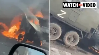 Footage shows destroyed Russian military vehicles at Kherson International Airport