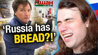 Russian CRINGES at Tucker Carlson Grocery Shopping in 🇷🇺