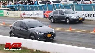 Mazda 2 🆚 Mazda 3 🆚 Jetta 🆚 Sentra | Drag Races. 17 seg, 5 val piques 1/4 de Milla Barranquilla 2019