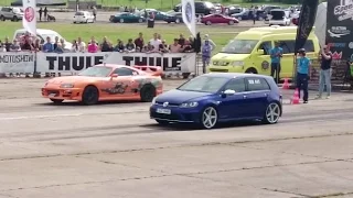 VW Golf R Mk7 vs 2JZ Toyota Supra Mk4 1/4 mile drag race