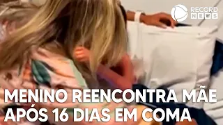 Menino de 8 anos sai do coma após 16 dias e se emociona ao reencontrar a mãe