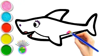 How to Shark Whole Drawing, Painting and Coloring for Kids, Toddlers Let's Draw Sea animals