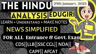 The Hindu Analysis 29th January, 2023 For beginners/Editorial/Vocab CDS/CUET/CLAT/NDA/LLB/SET/SSC