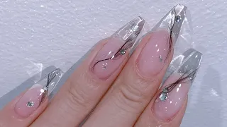 sub) self nail💙 와..이렇게 투명하다고? 셀프네일/네일아트/젤연장/nail art / clear nails / ice nails / glass nails