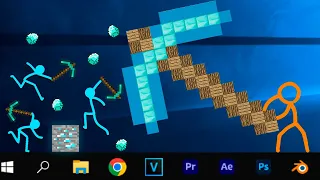 Stickman vs Minecraft GIANT DIAMOND PICKAXE in Animation vs Minecraft Cartoon