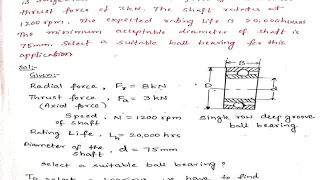 Problem on ball bearing (rolling contact bearing) using data book