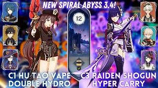 NEW SPIRAL ABYSS 3.4 1ST CLEAR! C1 Hu Tao Double Hydro & C3 Raiden Hyper | Floor 12 - 9⭐