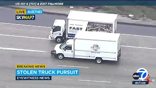 Stolen box truck suspect slams into truck in wild California chase