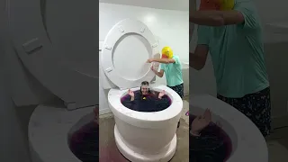 RUBBER DUCKY Balloon PRANK in Worlds Largest Toilet Purple Pool #shorts