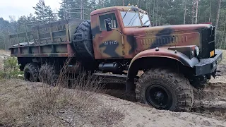 Kraz 255b test w terenie z użyciem CPK centralne pompowanie kół центральная подкачка шин краз 255б