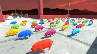 CHASE SPEED RACE TO EAT RAINBOW PIGS - Animal Revolt Battle Simulator