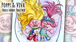 Poppy & Viva Trolls Band Together Watercolor Painting