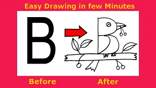 How To Draw Bird Using Alphabet "B" | kids Easy Art | Alphabet drawing - Creator Work Space.