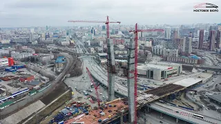 Строительство Центрального моста через реку Обь в Новосибирске. Апрель 2023