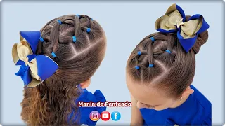 Penteado Fácil com Liguinhas 😍| Bun or Ponytail Easy Hairstyle for Girls 🥰| Peinados Faciles 💖