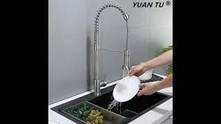 34YUANTU 304 stainless steel pull out kitchen faucet,TestVideo