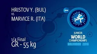 1/4 GR - 55 kg: Y. HRISTOV (BUL) df. R. MARVICE (ITA), 6-1