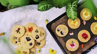 Easy Pressed Flower Shortbread Cookies and Butterfly Pea Lemonade