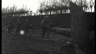 Infantrymen of US 94th Division,301st Regiment dig trench along side of road in O...HD Stock Footage