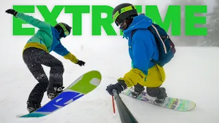 RIDING IN EXTREME CONDITIONS & LEARNING HOW TO 180 ON SNOWBOARD!