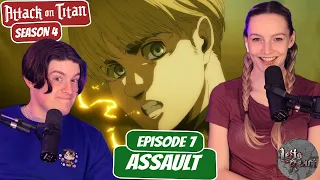 ARMIN MAKES HIS ENTRANCE! | Attack on Titan Season 4 Reaction with my Girlfriend | Ep 7 “Assault"