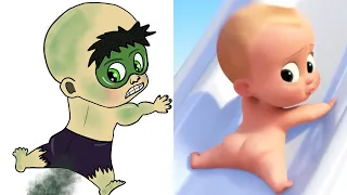 Baby Boss - Dance Monkey Drawing Meme vs Avengers Superhero Story l cute funny baby