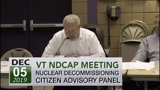 VT Nuclear Decommissioning Citizens Advisory Panel - VT NDCAP - 12/5/19 Mtg