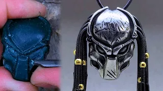 Handmade Silver Predator Helmet Pendant-Wax Carving Men's Jewelry