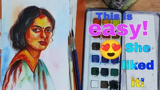 Beautiful Indian married women face portrait drawing and painting / Easy  watercolour painting
