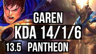 GAREN vs PANTHEON (TOP) | 14/1/6, 2.9M mastery, 1000+ games, Legendary | KR Master | 13.5