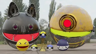 Robot Monster Pacman & Cartoon Cat vs Robot Chain Chomp and Pokemon cup Trophy