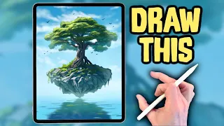 FLOATING TREE ISLAND drawing tutorial - Procreate made easy