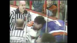 March 17 1985 Islanders at Flyers Brad Marsh fights Pat Flatley and Duane Sutter