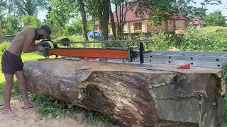 Sawing a big Oak log