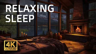 Rain Sounds and Crackling Fireplace | Cozy Cabin at Night | Sleep | Study | Relax | Meditation