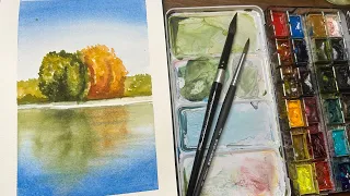 Vibrant Fall Foliage: Painting a Simple Watercolor landscape with stunning reflections