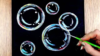 How To Paint Bubbles | Black Canvas Painting | Acrylic painting for beginners on Canvas Step by Step