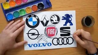 10 car logos from Europe - Drawing logos - BMW, Audi, Fiat, Seat, Opel, Peugeot ...etc